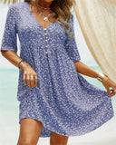 Plus Size Boho Floral Print Short Sleeve Knee Length Mini Dresses