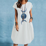 Moon Graphic Round Neck Midi Shift Dress