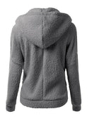 Solid Color Long Sleeve Hooded Zipper Sweater Stretchy Soft Fleece Jacket