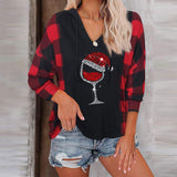 Christmas printed chequered sweater top for women