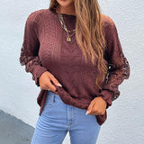 Fashion lace stitching hollow top