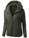 Solid Color Long Sleeve Hooded Zipper Sweater Stretchy Soft Fleece Jacket