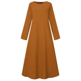 2021 Autumn Long Sleeve Vintage Long Vestidos Robe Pockets Cotton Dress