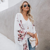 Flower Print Open Front Chiffon Kimono Cardigan