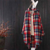 Cotton mid-length plaid long-sleeved shirt