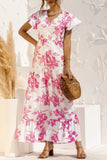 Floral Short Sleeve Casual Long Dress Print