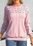 Lace Patchwork Pink Round Neck Long Sleeve Sweatshirt