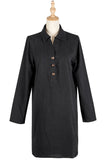 Autumn Black Long Sleeve Cotton Button Pocket Mini Dresses