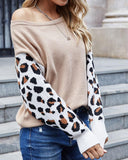 Leopard Print Patchwork Casual Sweater Tops