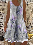 Vintage Floral Print Women Party Dress Elegant Sexy Sleeveless Loose Beach Dress