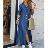 Sisshe Fashion Print Sexy Shirt Maxi Dress