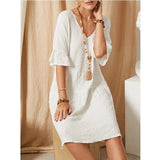 Cotton Casual Short Sleeve Solid Dresses