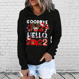 Christmas Pattern Printed Drawstring Hooded Sweater