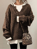 Solid Color Striped Long Sleeves Knitted Casual Sweater for Women