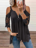 Sexy Half Sleeve Lace Shirt Casual Zipper V Neck Loose
