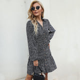 Leopard Print Black Lapel long sleeve bottomed dress