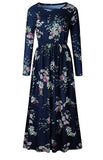 Floral Print Long Sleeve Pockets Empire Waist Dress