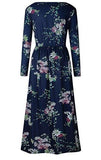 Floral Print Long Sleeve Pockets Empire Waist Dress