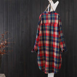 Cotton mid-length plaid long-sleeved shirt