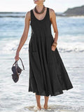 Cotton hemp solid color Beach women Dress