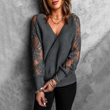 V-neck Lace Hollow Out Sweater