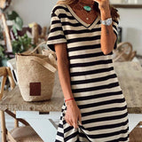 Loose Short Sleeve Striped Straight Dress