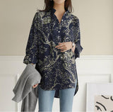 Cotton Linen Oversized Long Sleeve Floral Button Shirt