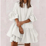 Celmia Bohemian Ruffles Casual O-neck Half Sleeve Loose Shirt Dress