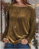 Gold velvet long-sleeved round neck top women's T-shirt