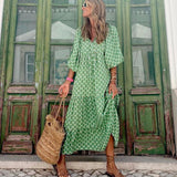 3/4 Sleeve Printed Bohemian Casual Dress