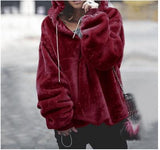 Velvet Solid Color Zipper Warm Oversized Hoodie