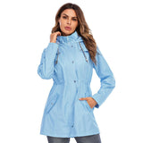 Hooded mid-length women's rainproof jacket