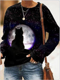 Cat moon printed Christmas top