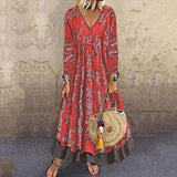 V-neck seven-point sleeve retro printing fake two dress