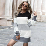 Splicing Knit Round Leader Sleeve Set Skirt