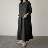 Spring Autumn Women Cotton Linen Maxi Long Dress