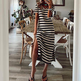 Loose Short Sleeve Striped Straight Dress