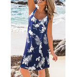 Floral Loosen Crew Neck Vacation sleeveless Short sleeve Knit Dress