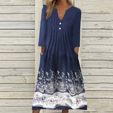 V-neck Printed Skirt Mid-sleeve Dress