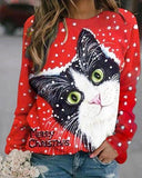 Cat printed Christmas top