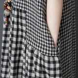 Cotton and Linen Loose Large Size Irregular Patchwork Plaid Dress