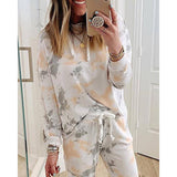 Printed Long-sleeved Round Neck Tie-dye Fashion Casual Set
