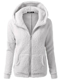 Solid Color Long Sleeve Hooded Zipper Sweater Stretchy Soft Fleece Jacket