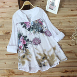 Vintage V-Neck Floral Printing Patch Long Sleeves Top