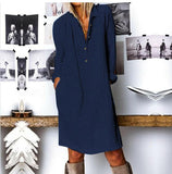 Lapel Neck Long Shirt Dress Buttons Cotton Linen