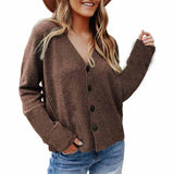 Long-Sleeved Woolen Cardigan Button Knit Jacket