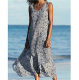 Summer sleeveless side split flower print A-line maxi dress