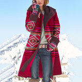 Thicken Fleece Warm Vintage Printed Long Woolen Coat