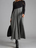 2021 Cotton-Blend Elegant Women V-Neck A-Line Dress