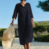 single-breasted cotton and linen summer casual dress